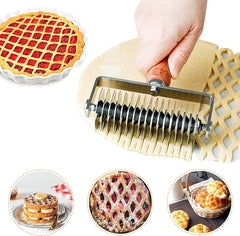 Stainless Steel Lattice Cutter, Dough Lattice Roller Cutter Baking Tool Cookie Pie Pizza Bread Pastry Crust Roller Cutter with Wood Handle, Household Time-Saver Baking Pastry Tools for Pizza Biscuits