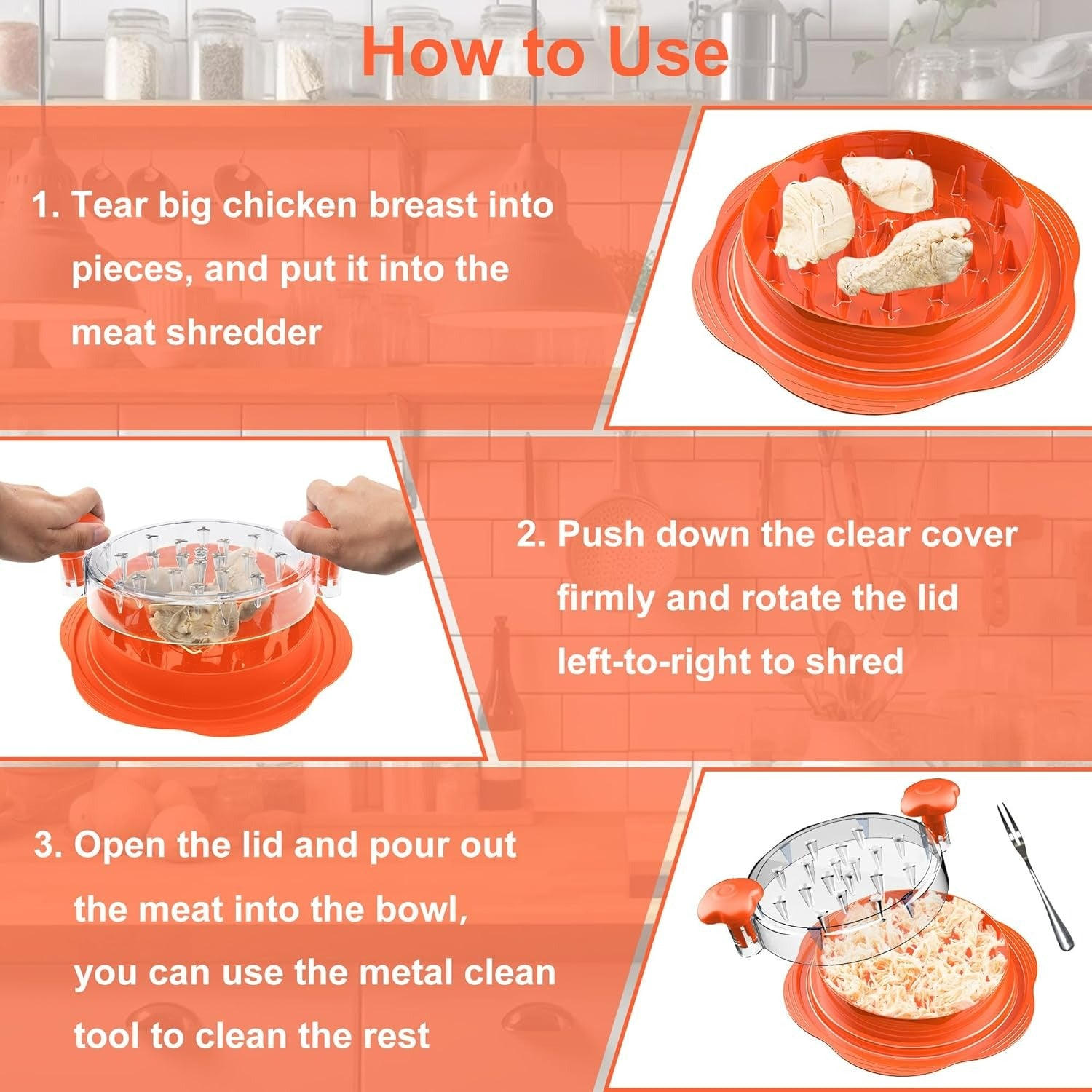 Chicken Shredder Large Chicken Breast Shredder Tool Twist, Visible Meat Shredder Machine, Anti-Slip Strip, Ergonomic Handle, BPA Free, Suitable for Pork Beef Chicken